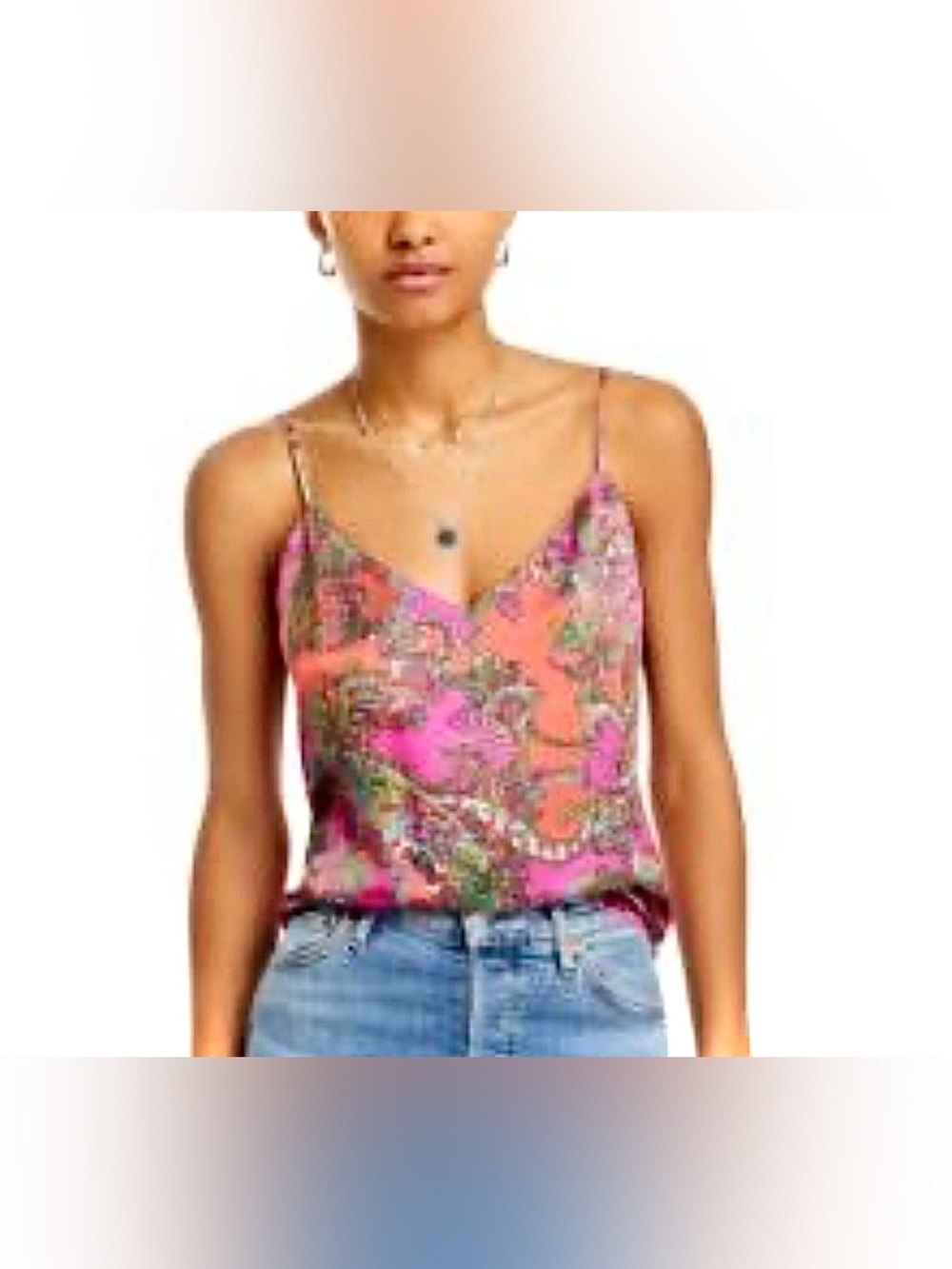 L’agence Jane Silk Spaghetti Strap Camisole Medium Multicolor Pink Paisley